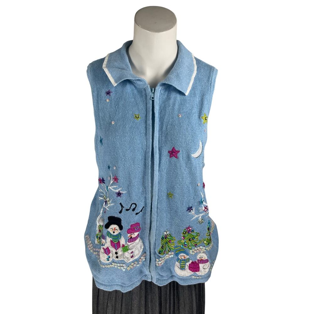 Vintage Ugly Christmas Sweater Vest Women's Large by Tiara Internation Snowmen